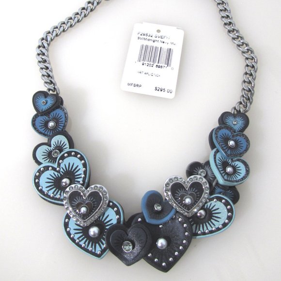 Coach $300 Leather SWAROVSKI Crystals Heart Applique 3d Necklace - Picture 11 of 13